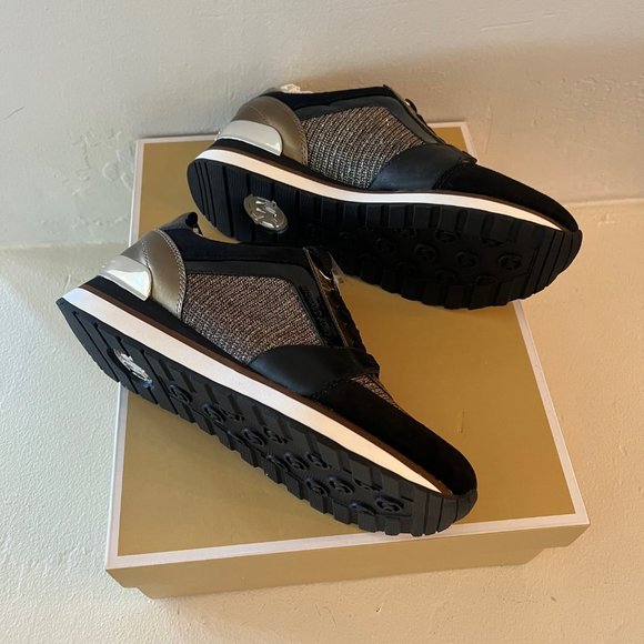 MICHAEL Michael Kors Allie Glitter Chain Mesh Black and Bronze Trainer - Picture 4 of 6